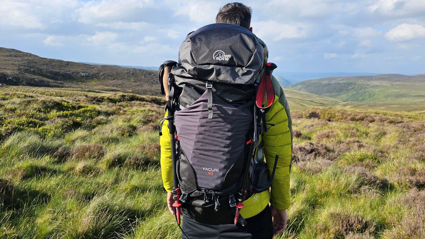 Hiker wearing Lowe Alpine Yacuri 65