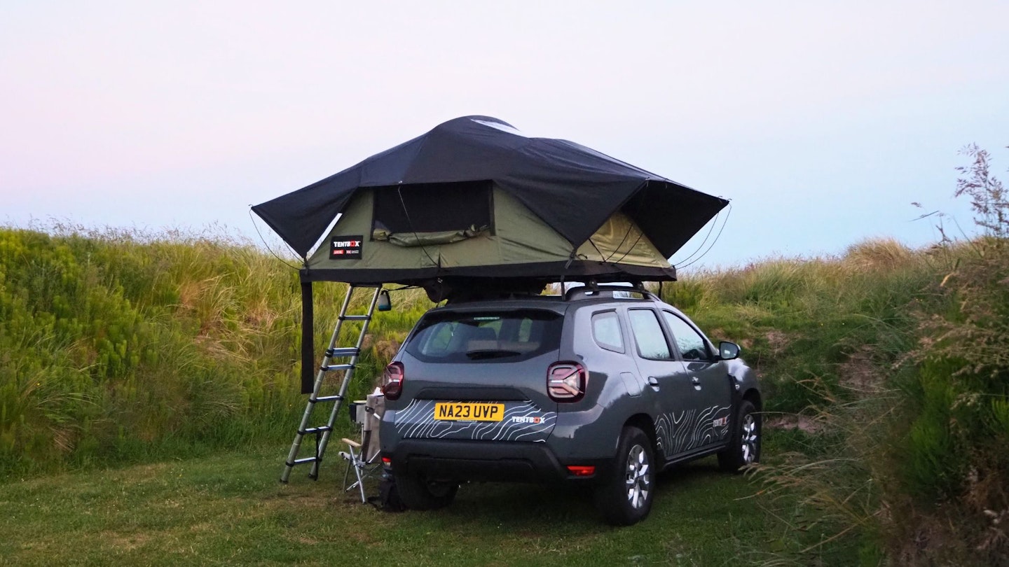 Rear 3/4 view of TentBox Lite XL pitched