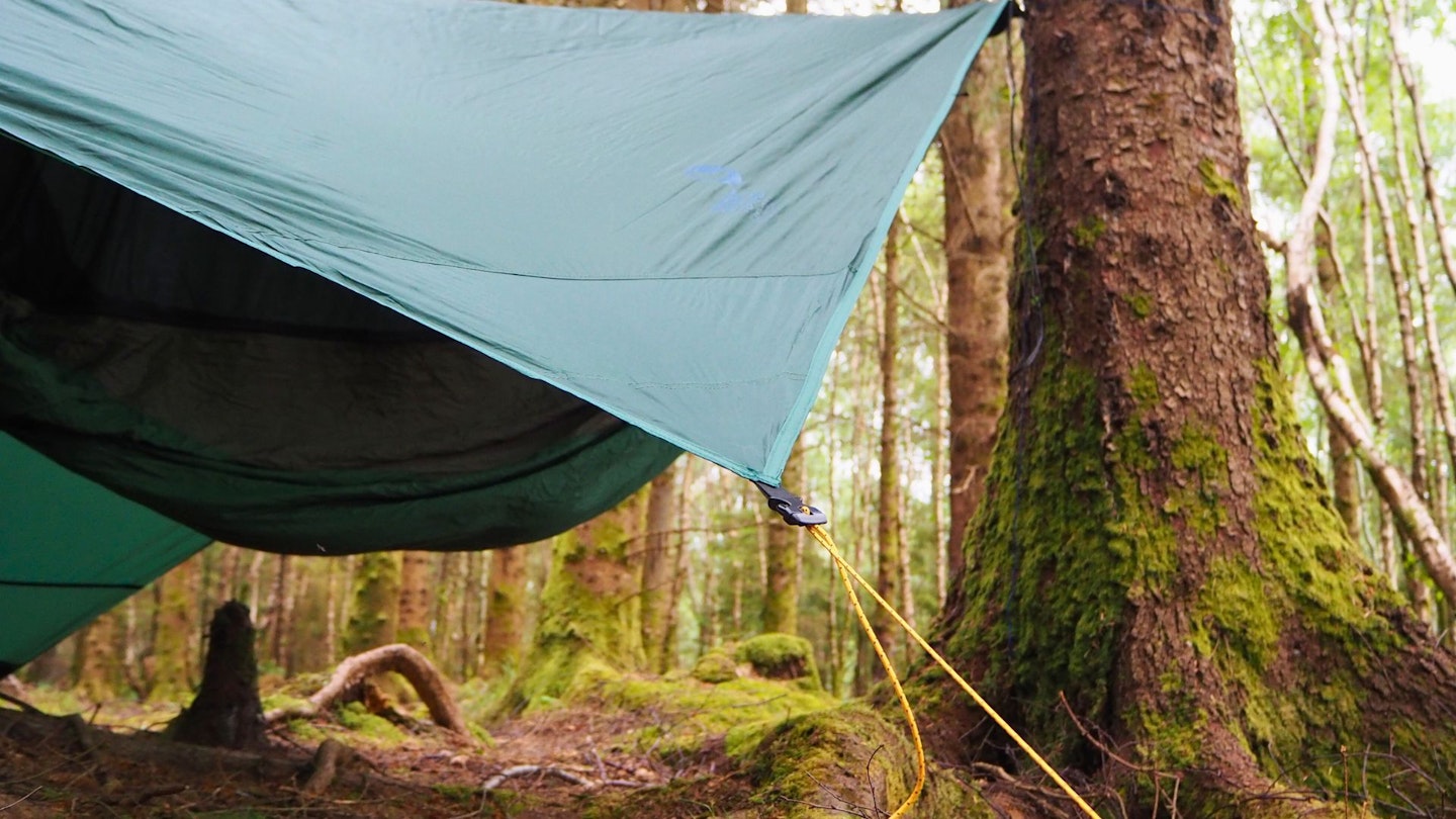 Ticket To The Moon Lightest Tarp rigged over Ticket To The Moon Pro Mat Hammock