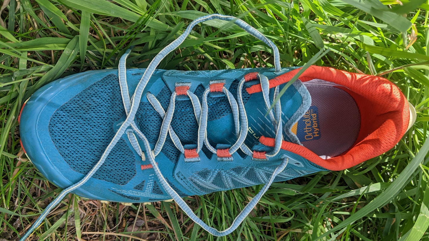 The laces of the La Sportiva Bushido III trail running shoe