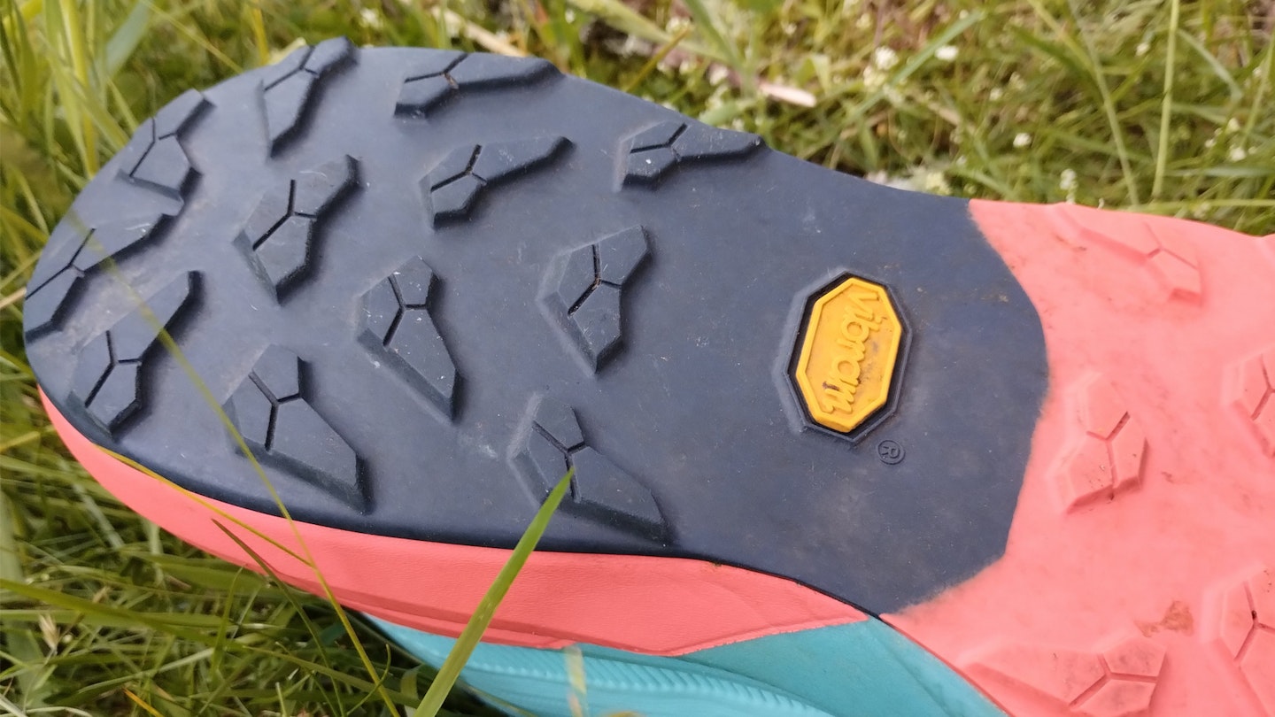 The lugs and outsole of the Dynafit Ultra 2 trail running shoes