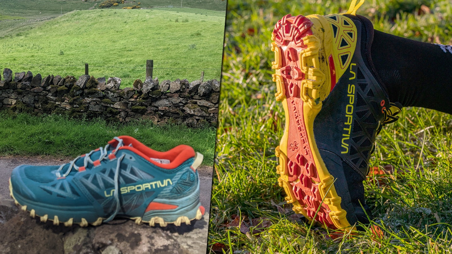 The lugs of the La Sportiva Bushido III trail running shoe