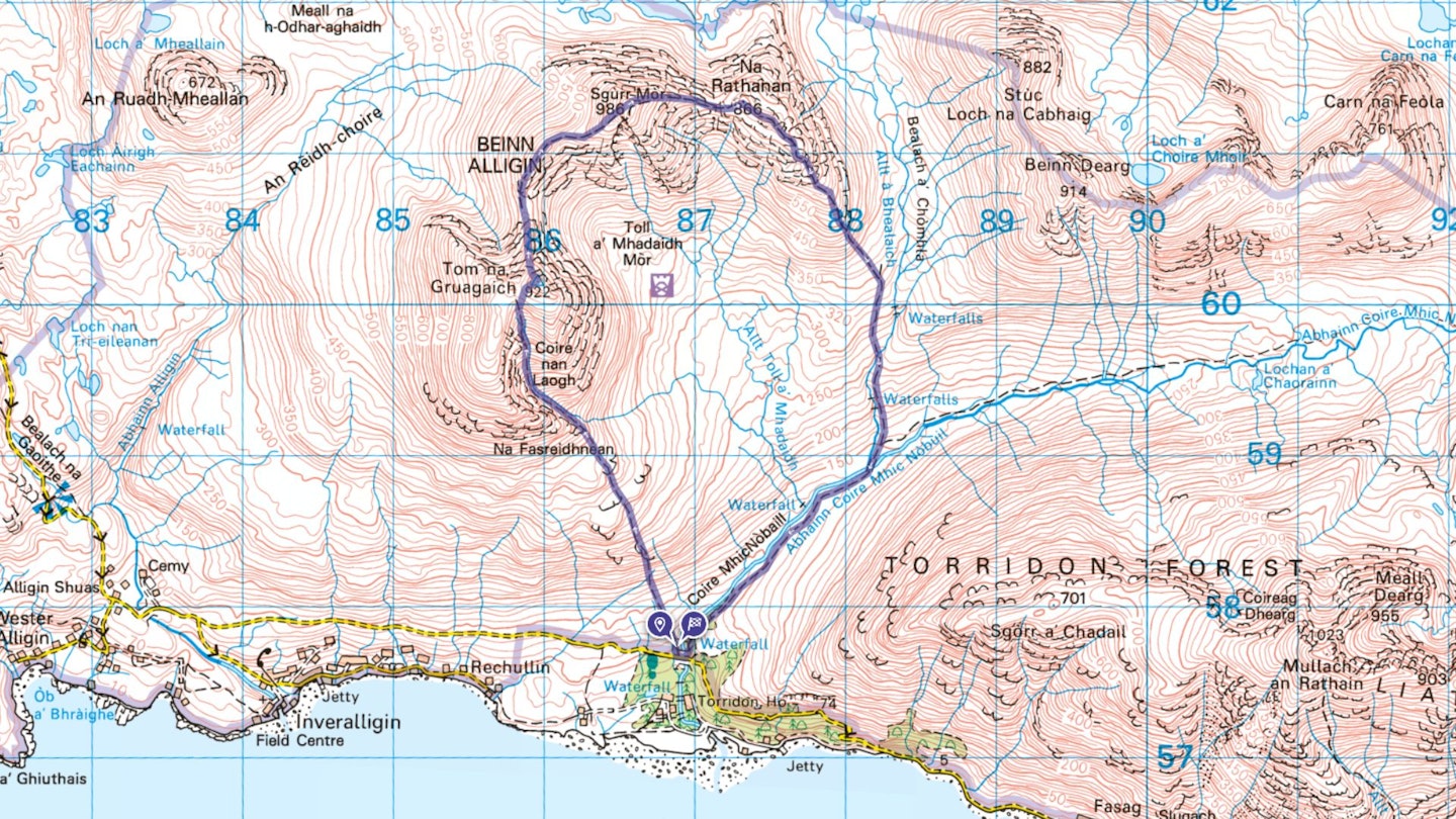 Beinn Alligin walking route map