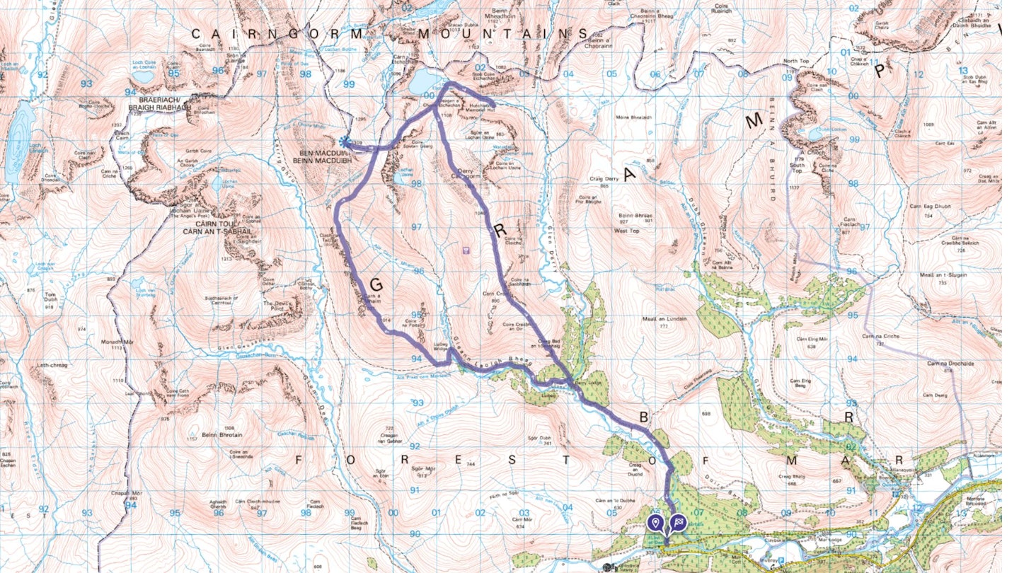 Ben Macdui from Linn of Dee map