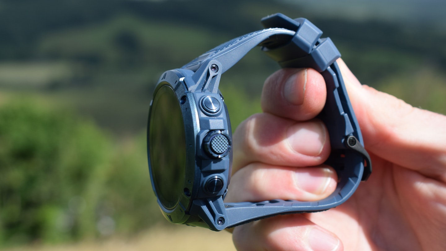 Side buttons of the Coros Vertix 2S GPS running watch
