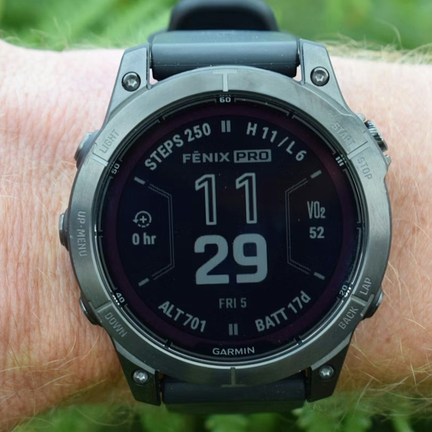 Home screen of Garmin Fenix 7 pro running smartwatch