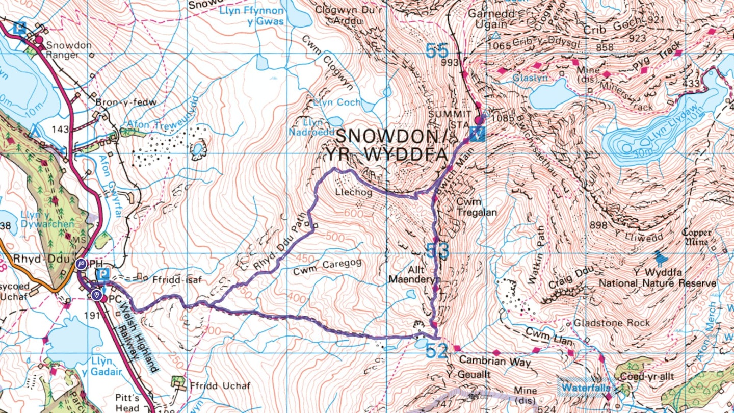 Llechog_Snowdon_South Ridge map