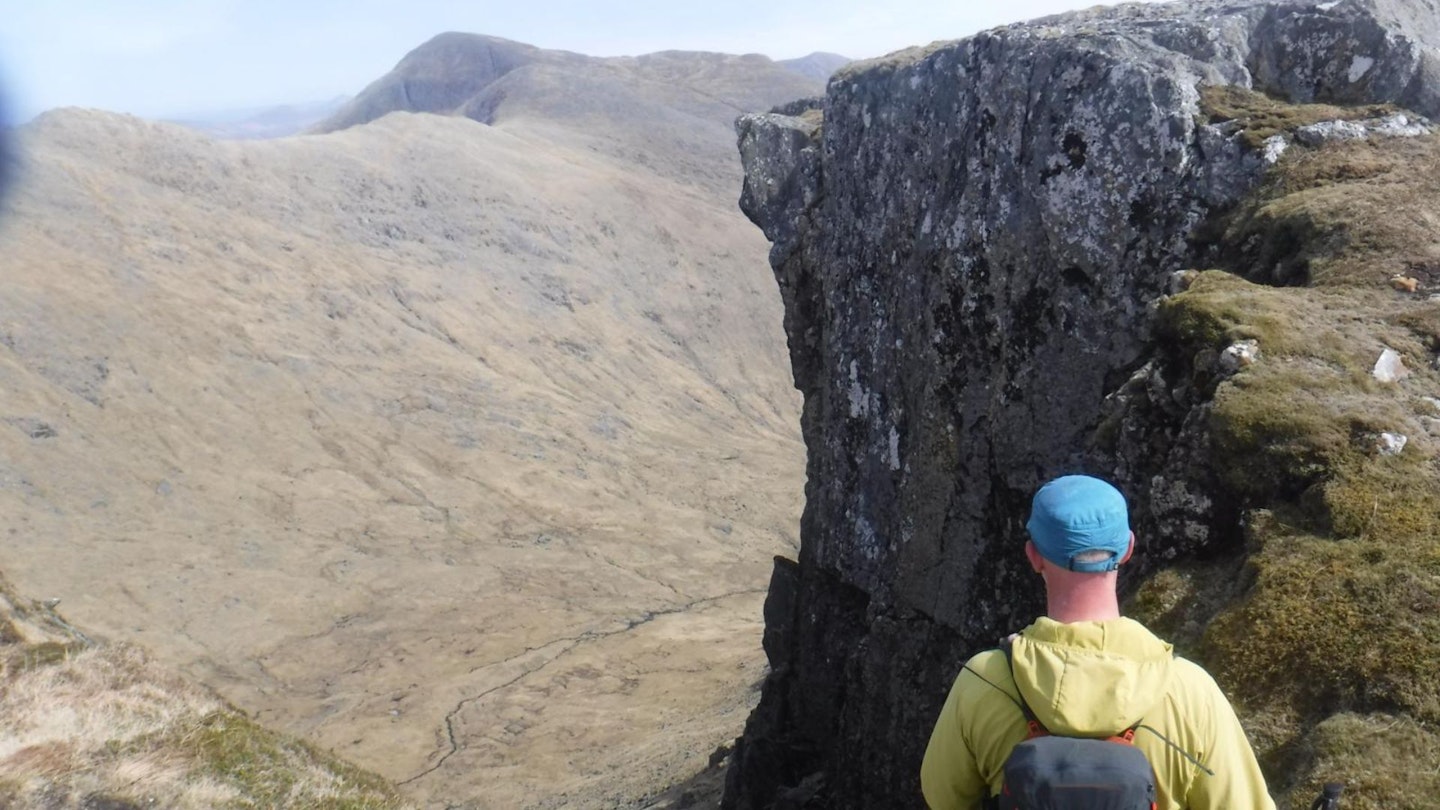 Impressive rocks on descent from Sgurr nan Cioreachan with Sgurr Thuilm in background