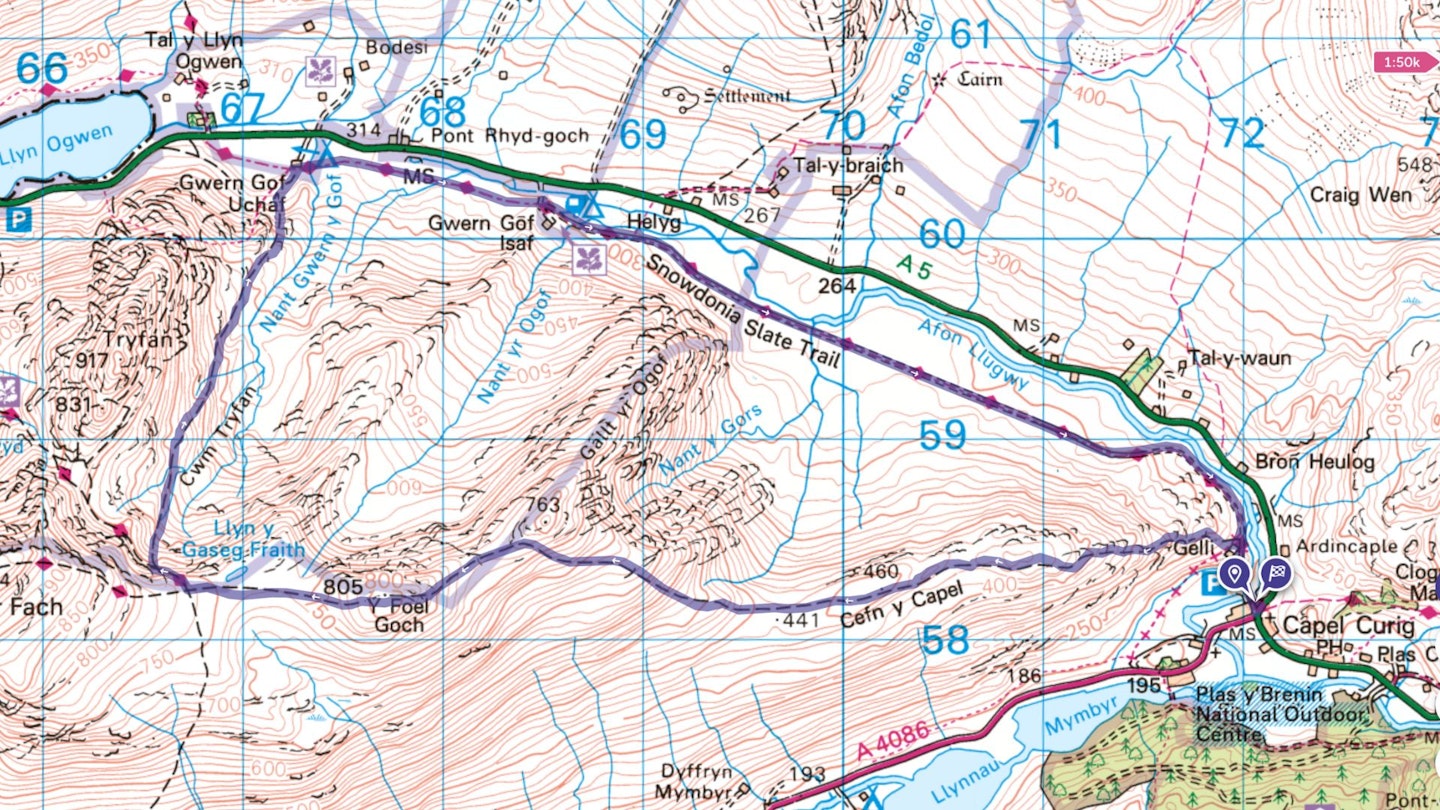 Map of Cwm Tryfan