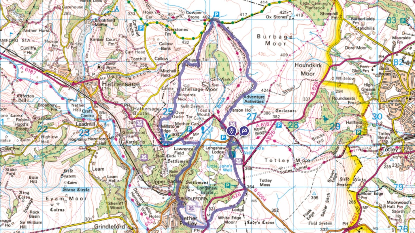 Padley gorge and Higger Tor map