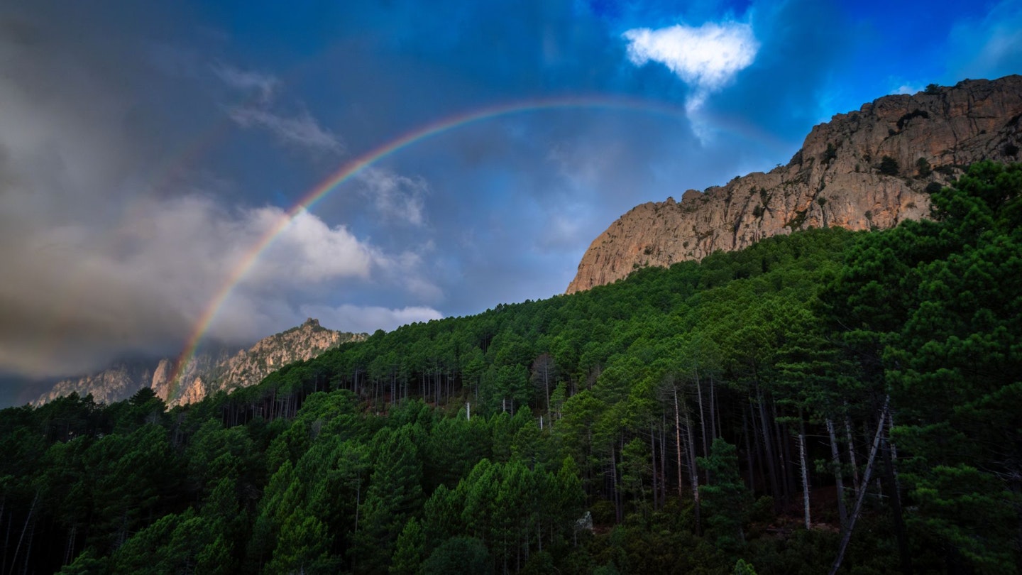 Corsica GR20 Day 13 rainbow above the mountains