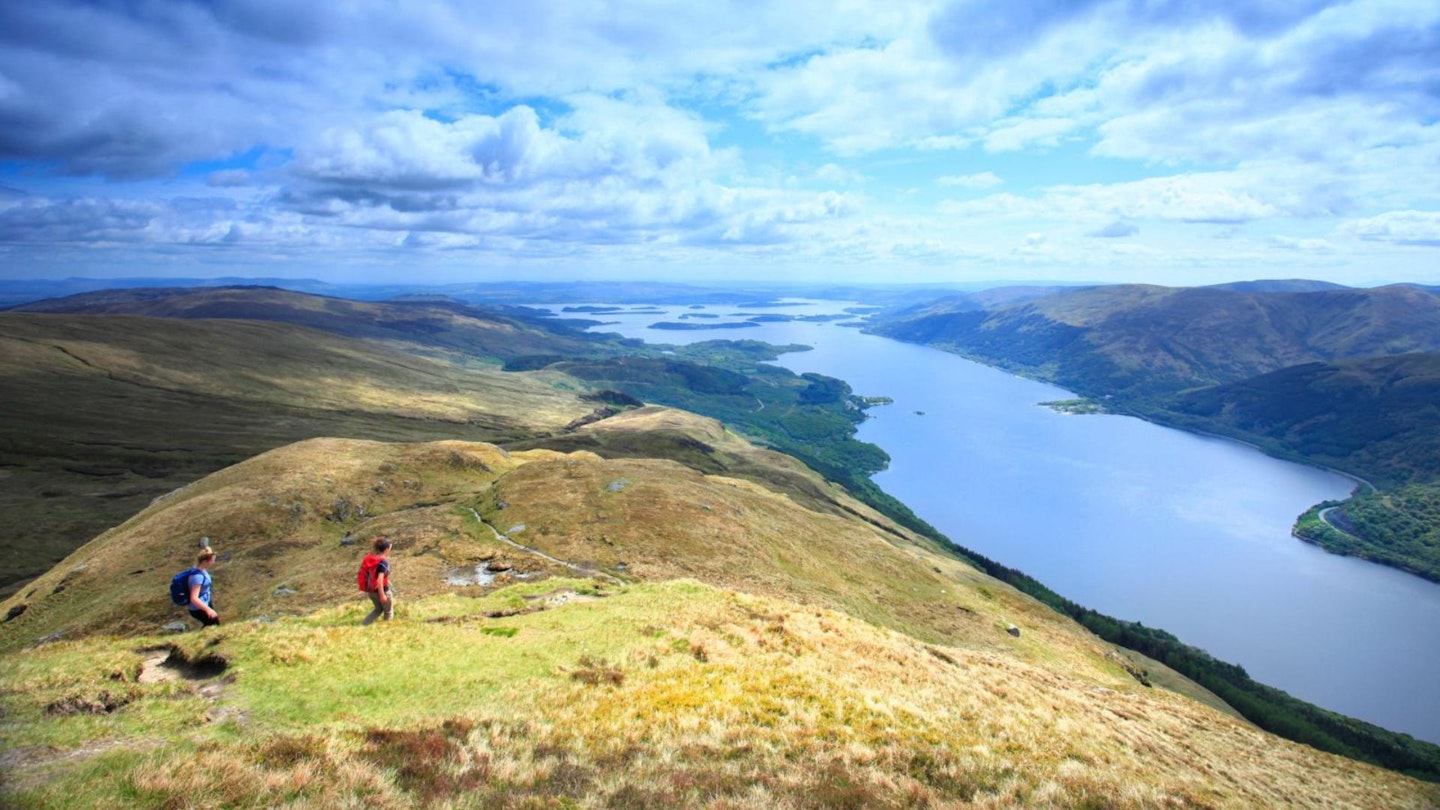 Descending Ptarmigan Ridge Ben Lomond with Loch Lomond below, Scottish Highlands