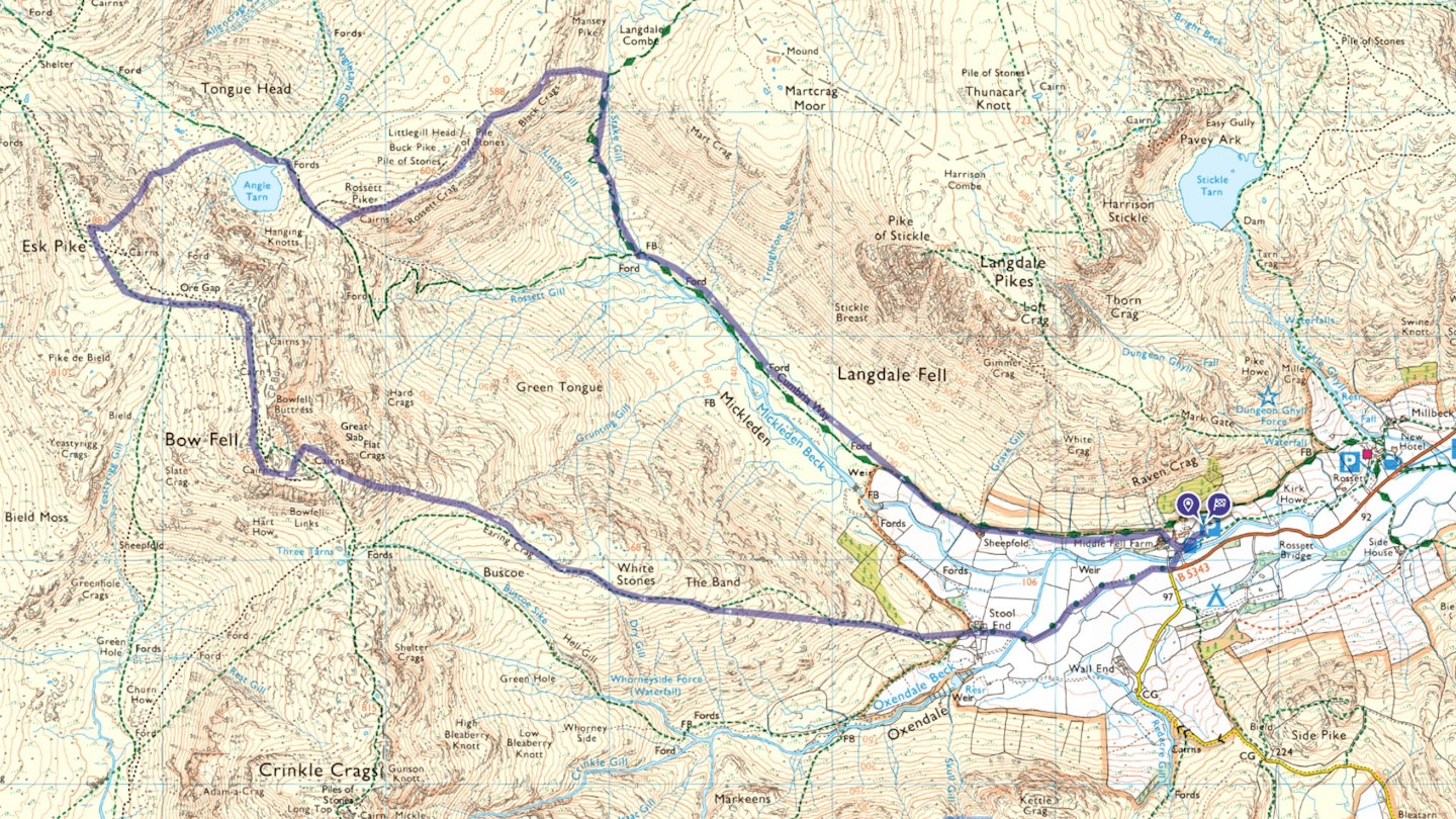 Esk Pike and Bow Fell map