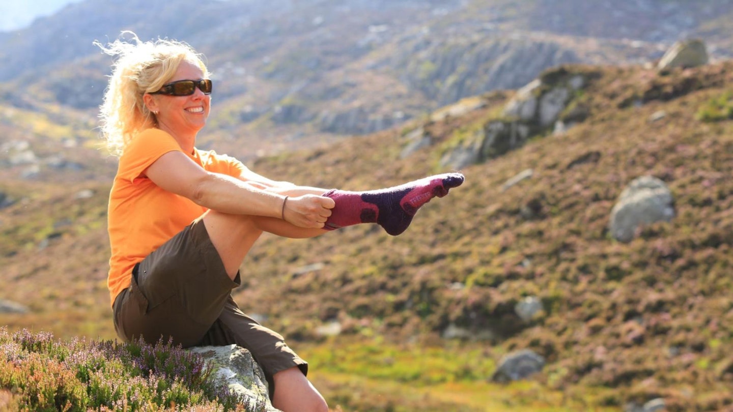 Female hiker wearing Bridgedale socks