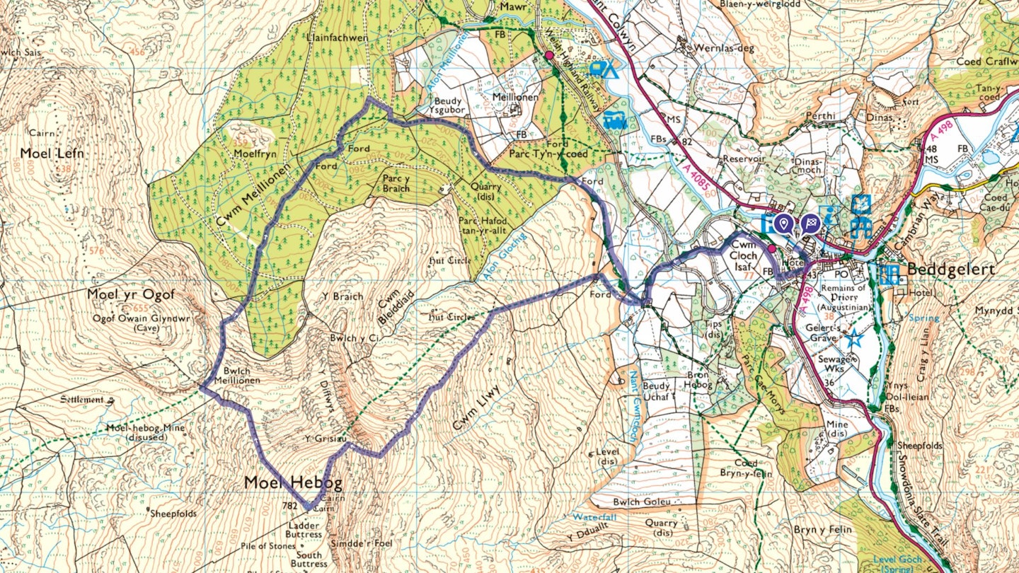 Moel Hebog Snowdonia walking route map