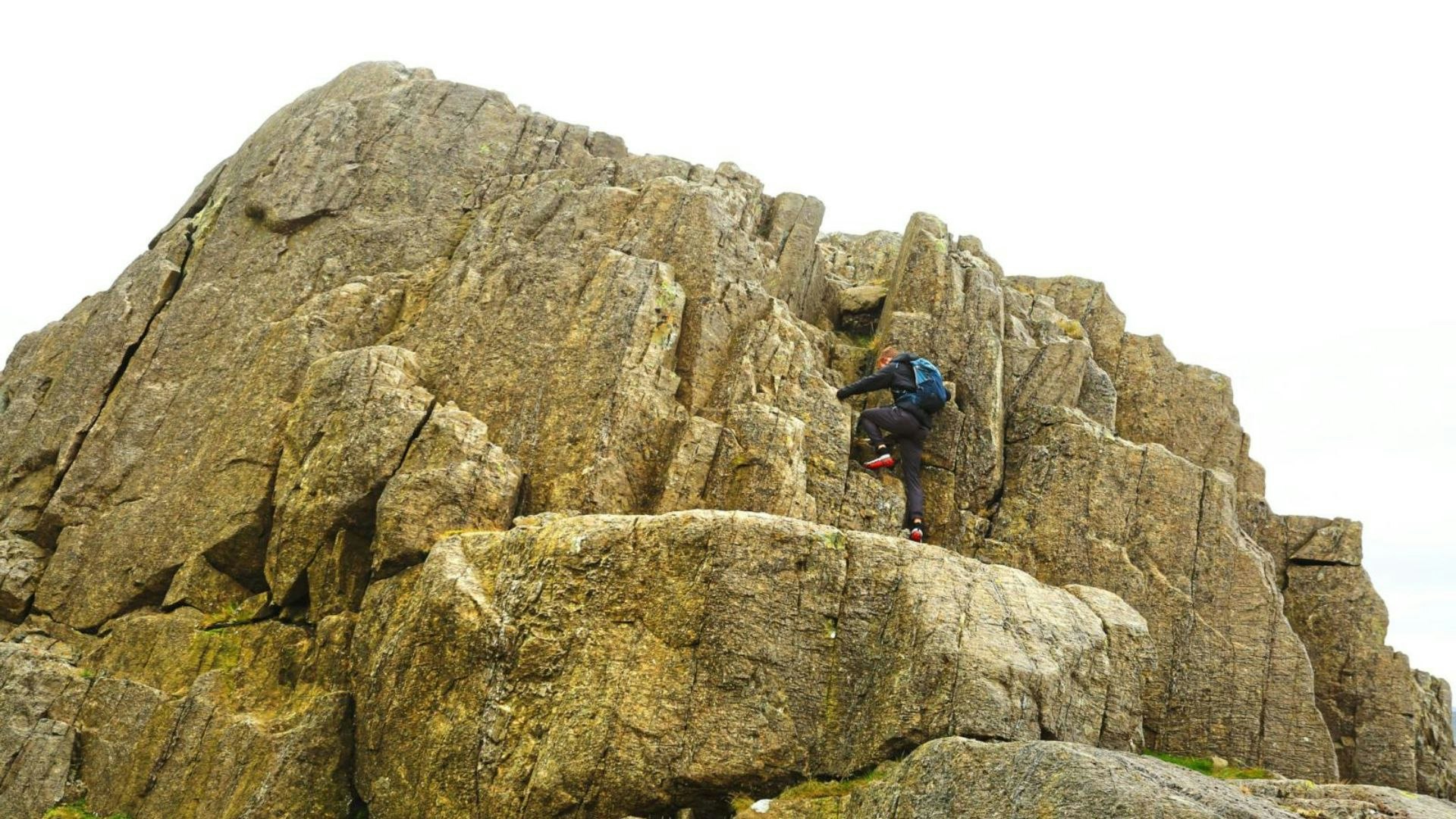 Scrambling the summit rocks on Harter Fell Lake District