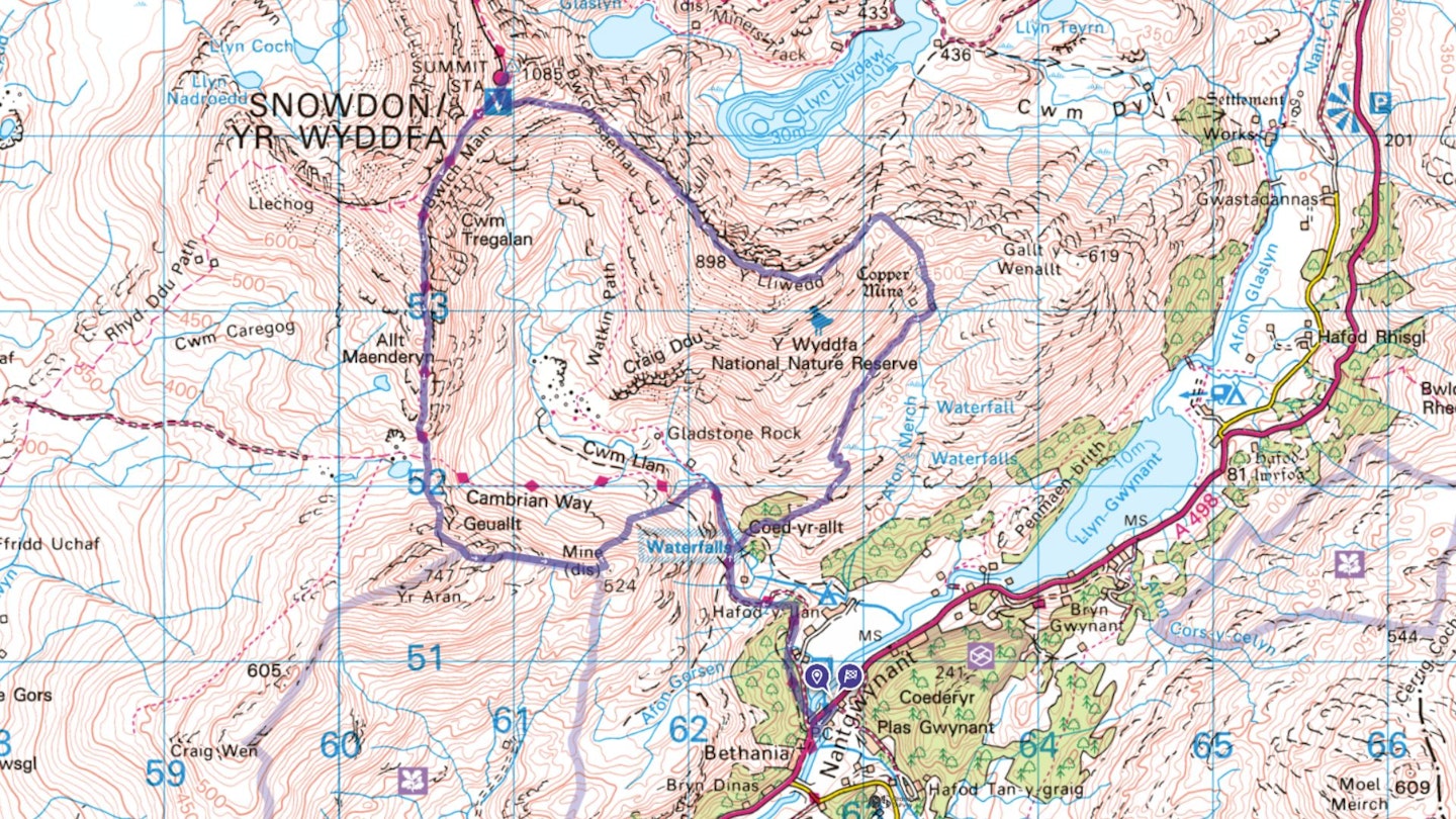 Snowdon from the south map