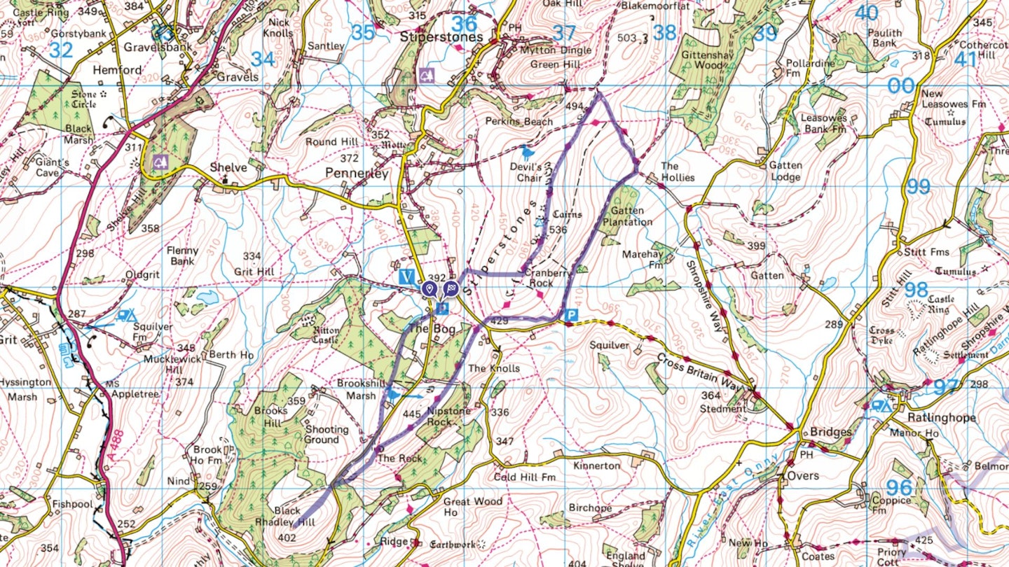 The Stiperstones walking route map