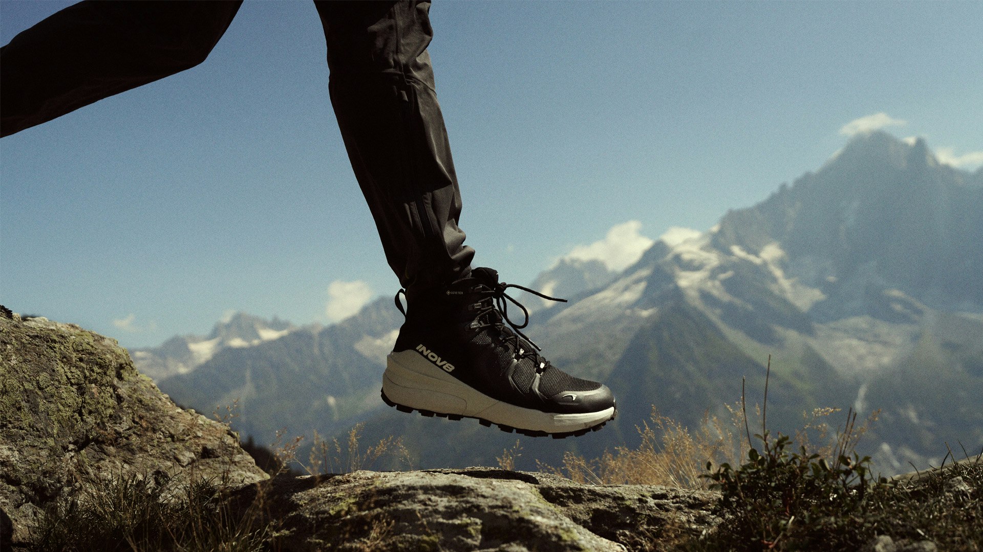 hiking in the mountains with inov8 boots on