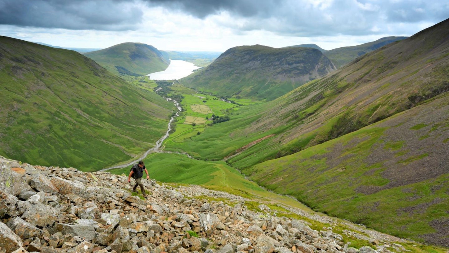 Looking down Wasdale from White Napes Great Gable Lake District