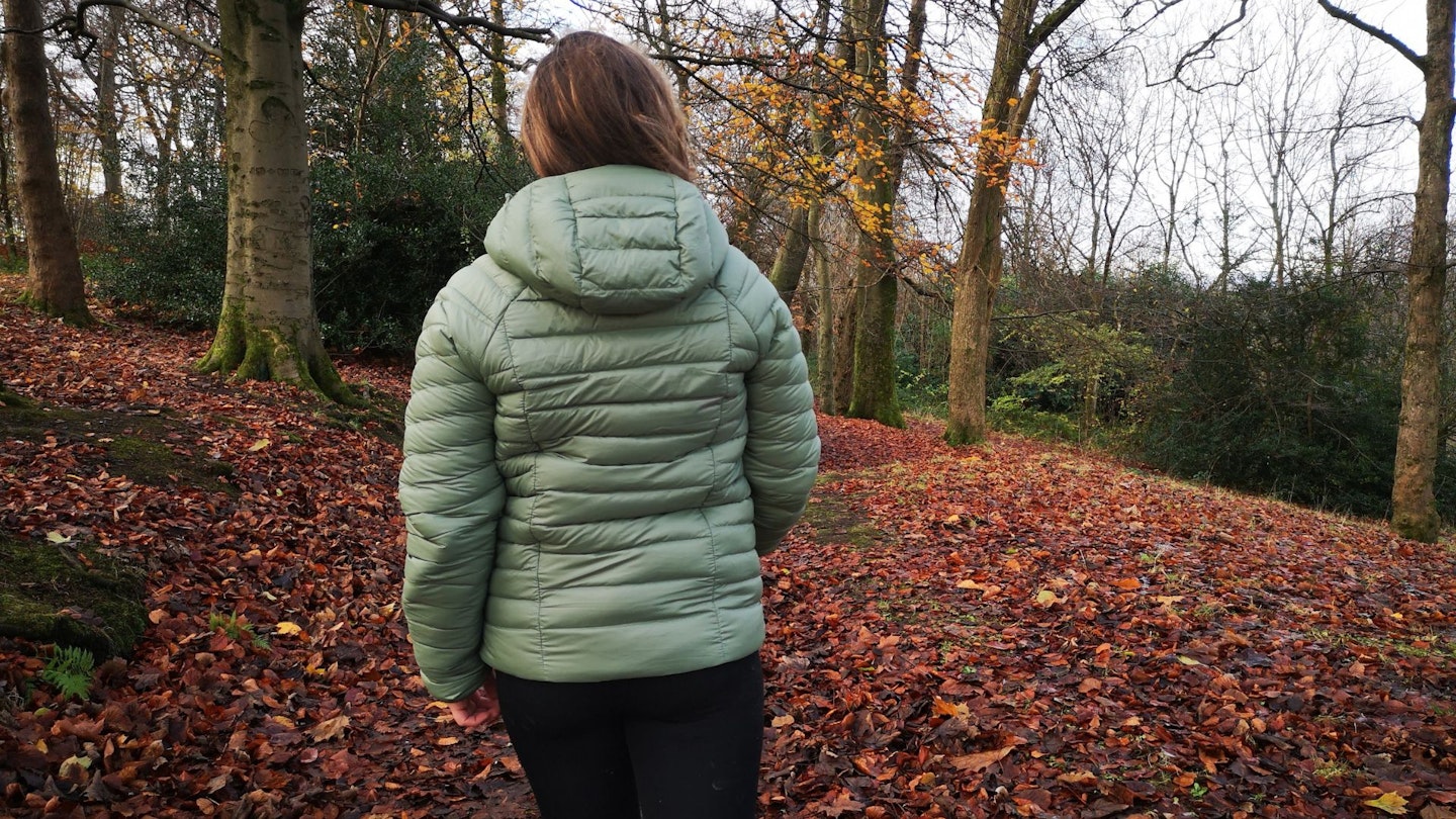 Patagonia Womens Down Sweater Hooded Jacket from behind