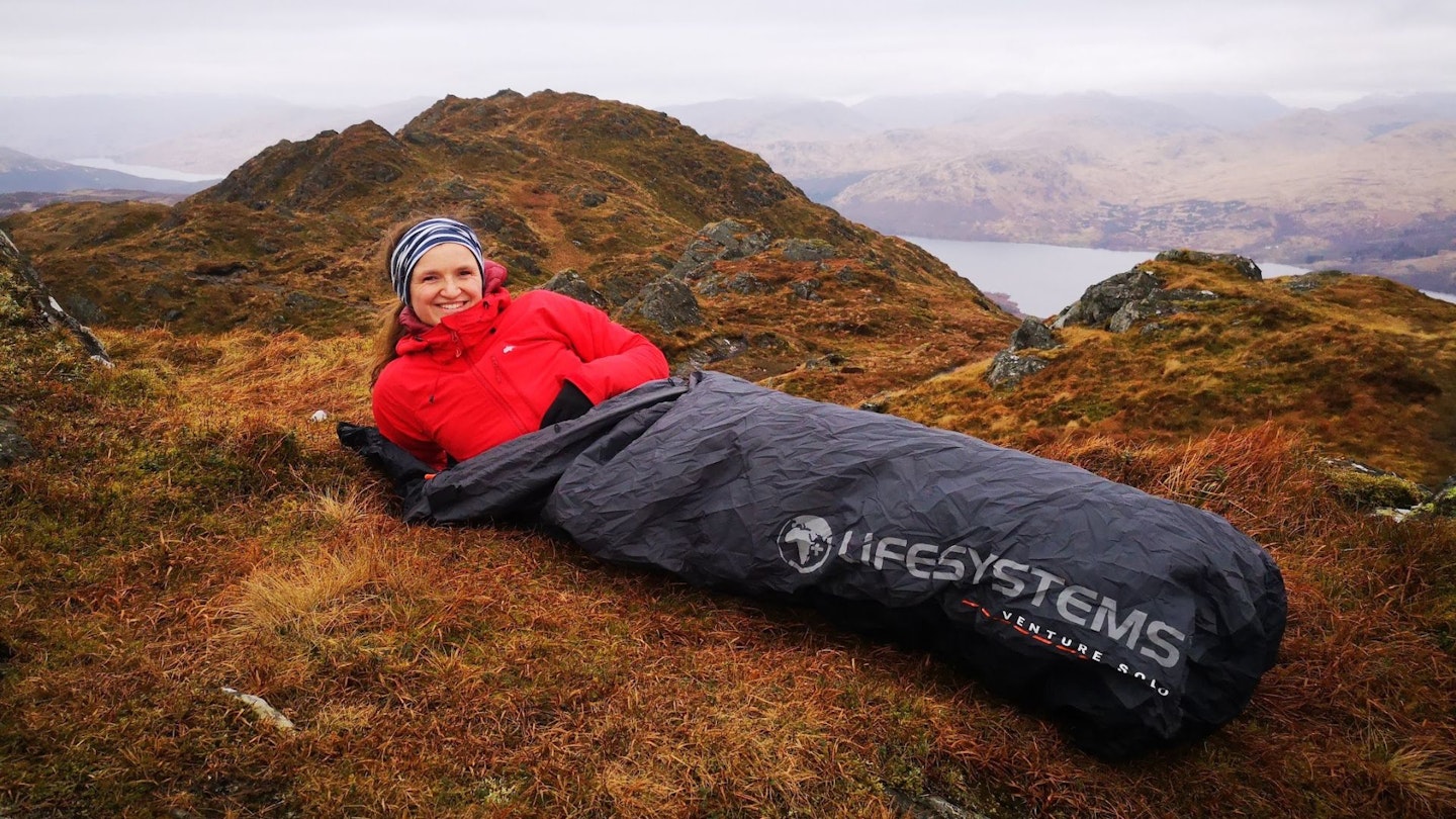 Eve Mac in a bivy bag