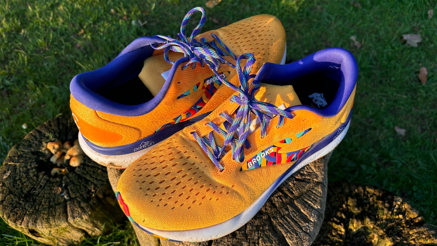 Upper of the Brooks Ghost 16 parkrun edition running shoes