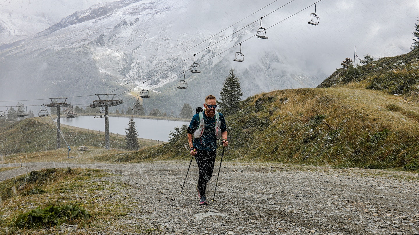 running up gravel paths in the rain