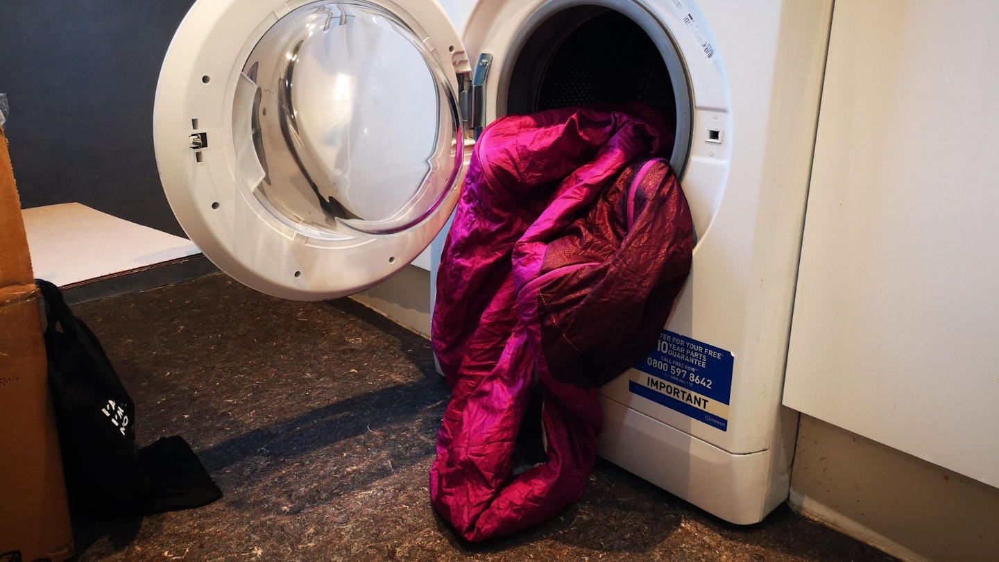 Washing machine shot sleeping bags