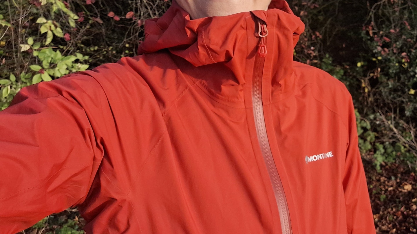 front zip of the Montane Minimus womens waterproof running jacket