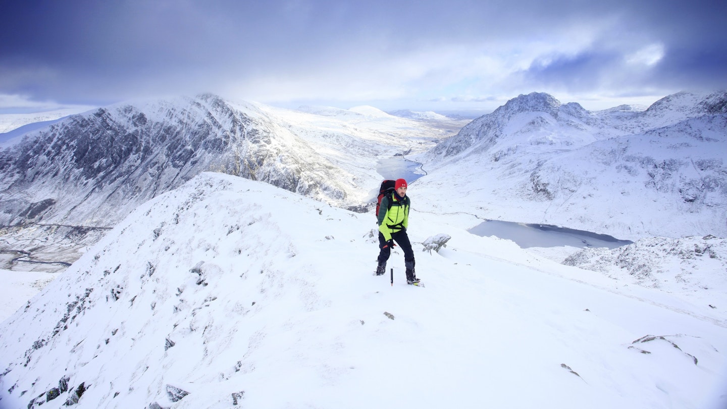 Climbing the East Ridge of Y Garn in winter