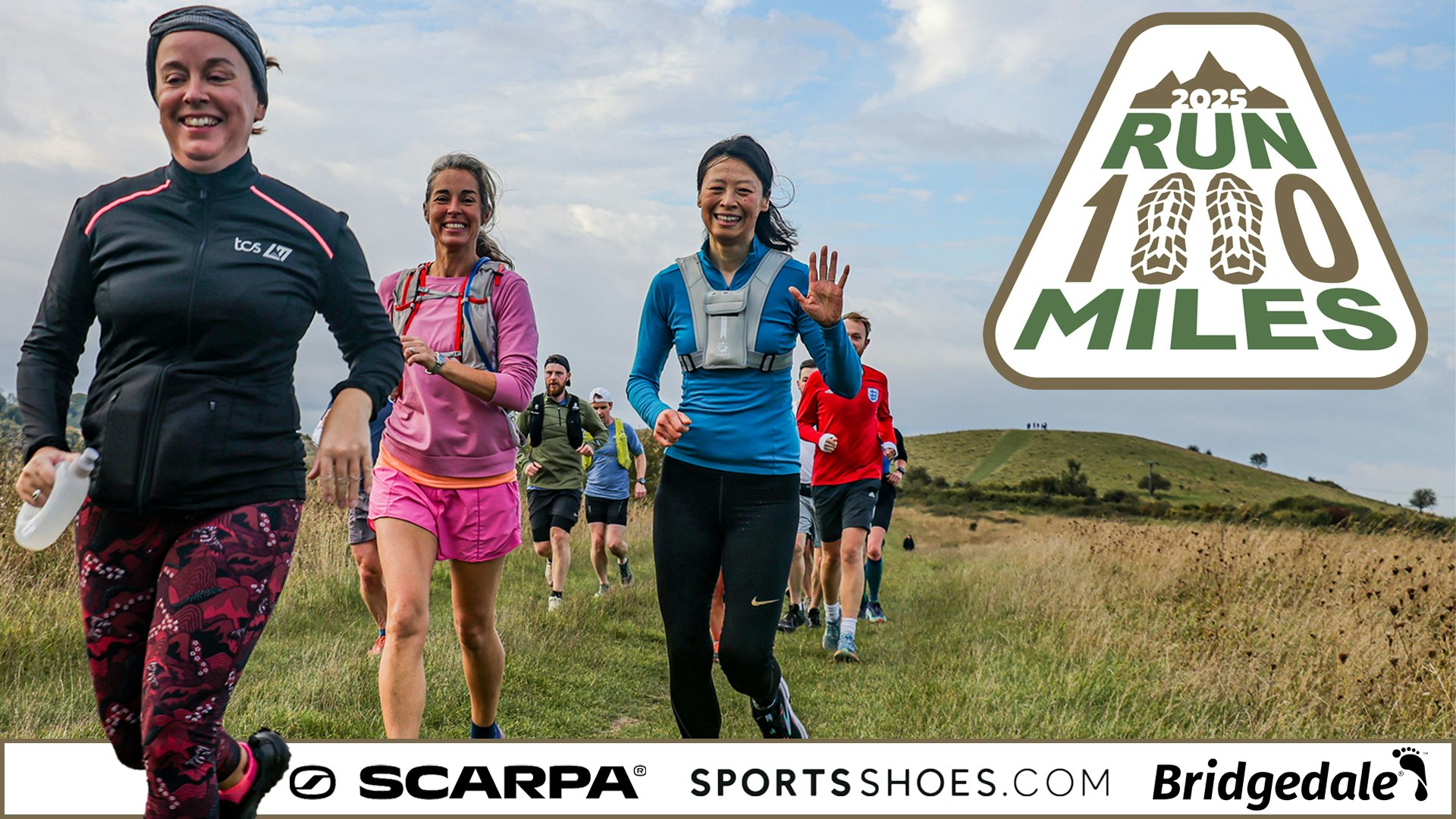 Community running with run 1000 miles 2025 logo and sponsor banner