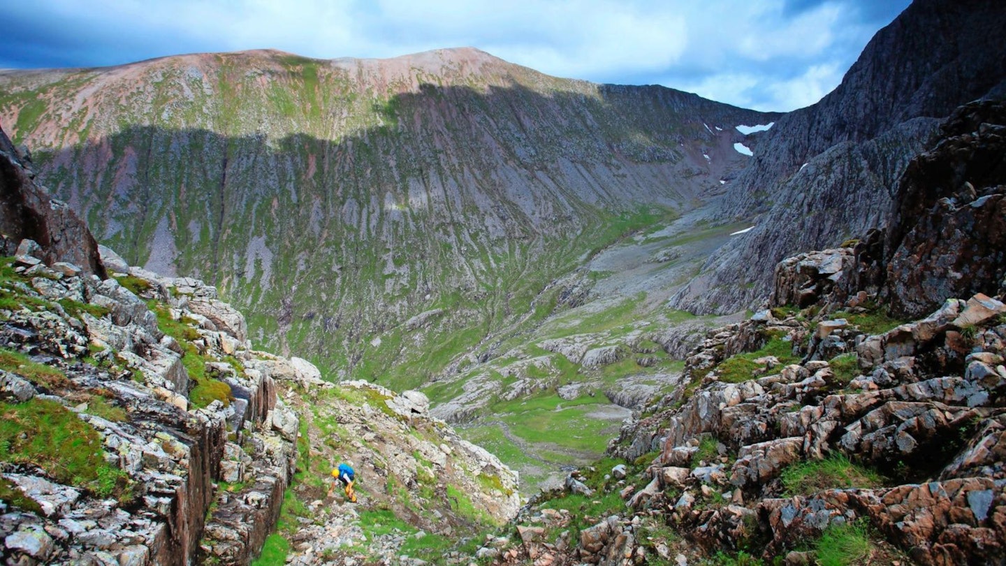 Scrambling low down on the Ben Nevis Ledge Route