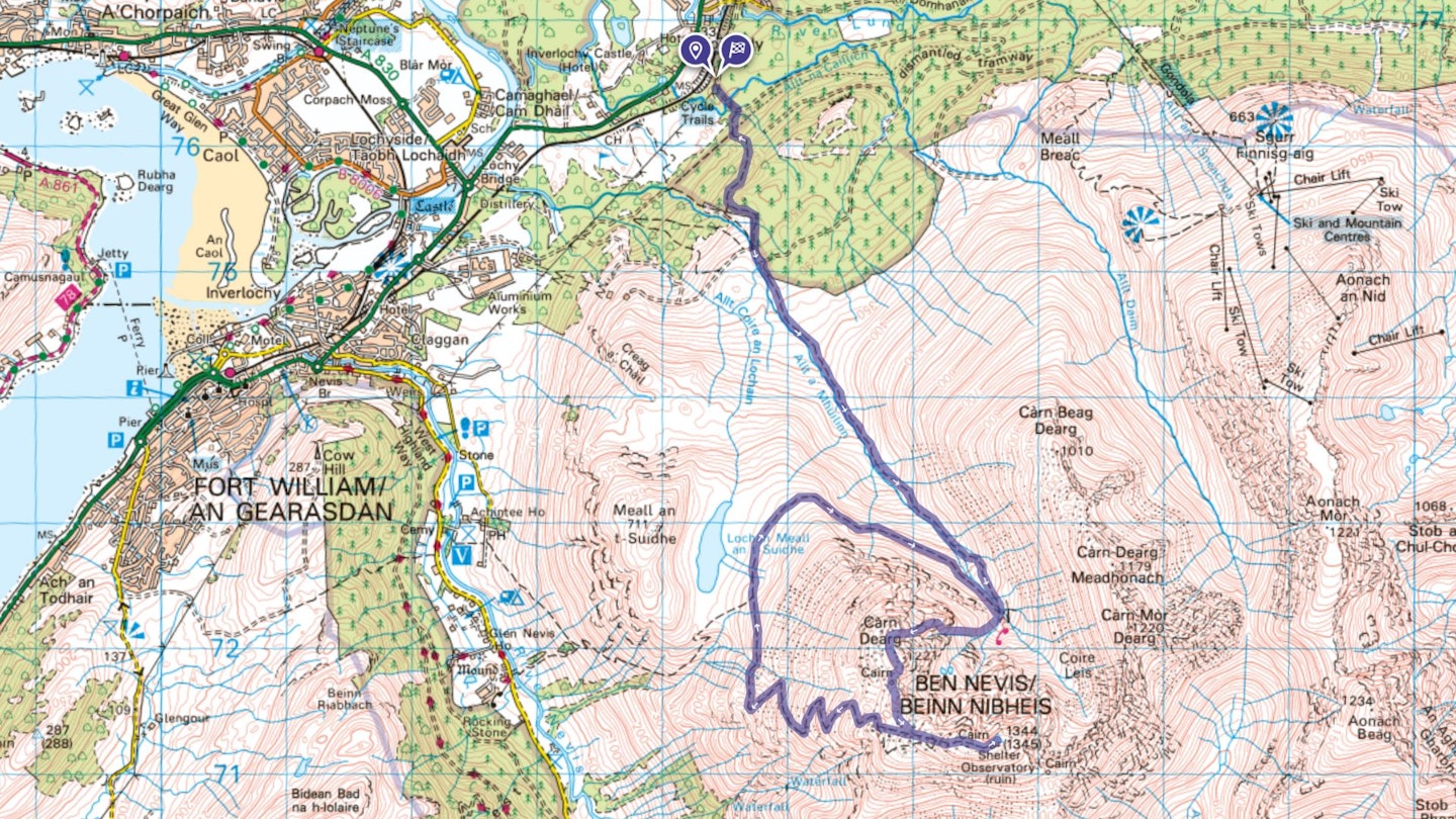 Ben Nevis Ledge Route map