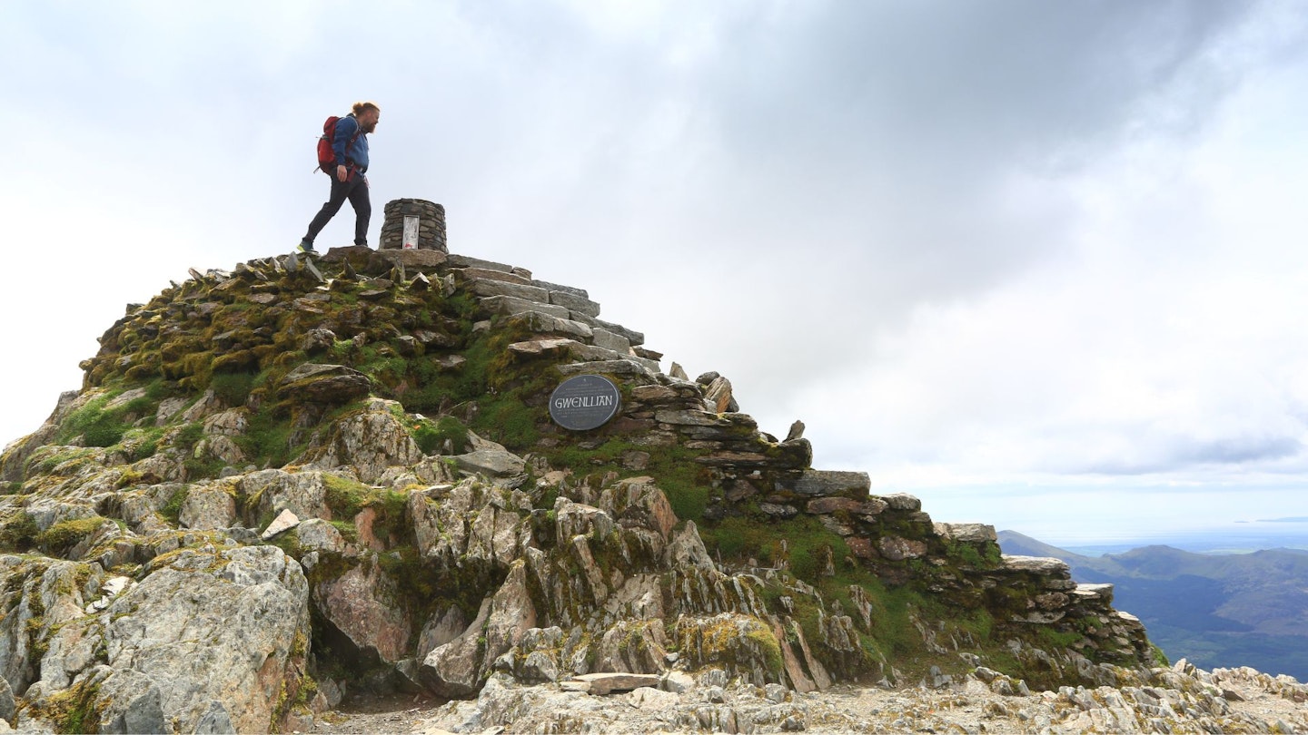 Hiker at the Summit of Yr Wyddfa Snowdon