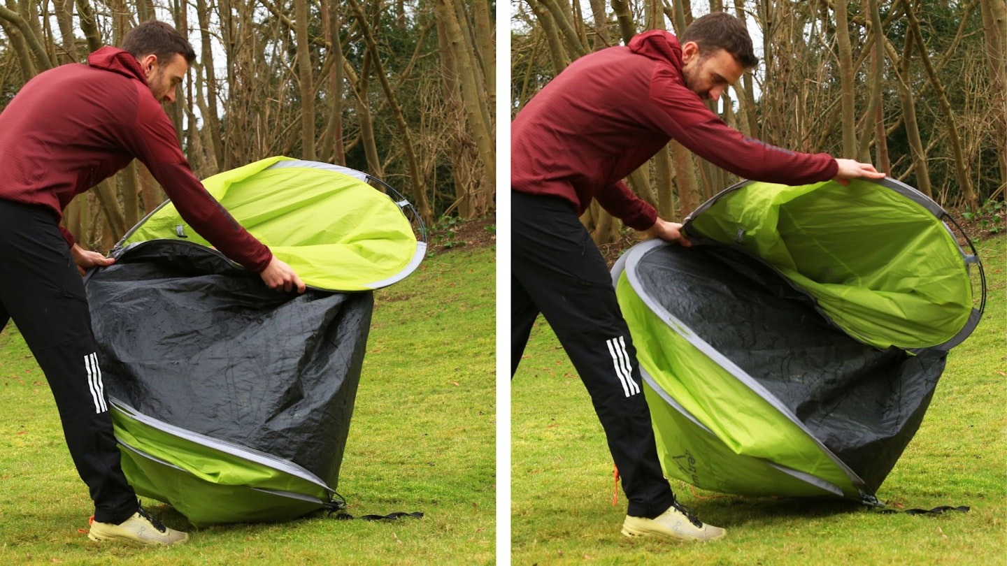 Folding a pop-up tent