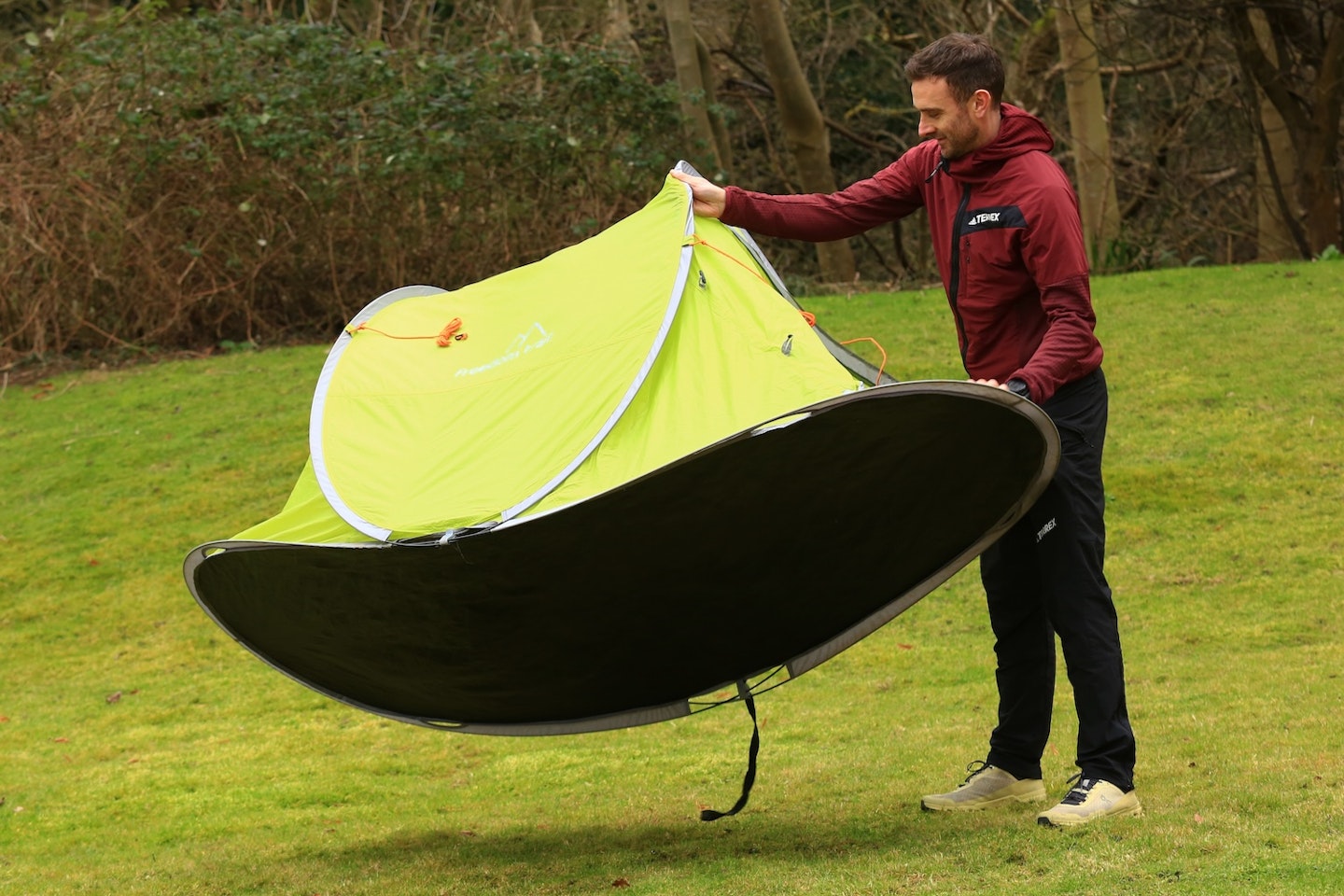 Opening a pop-up tent