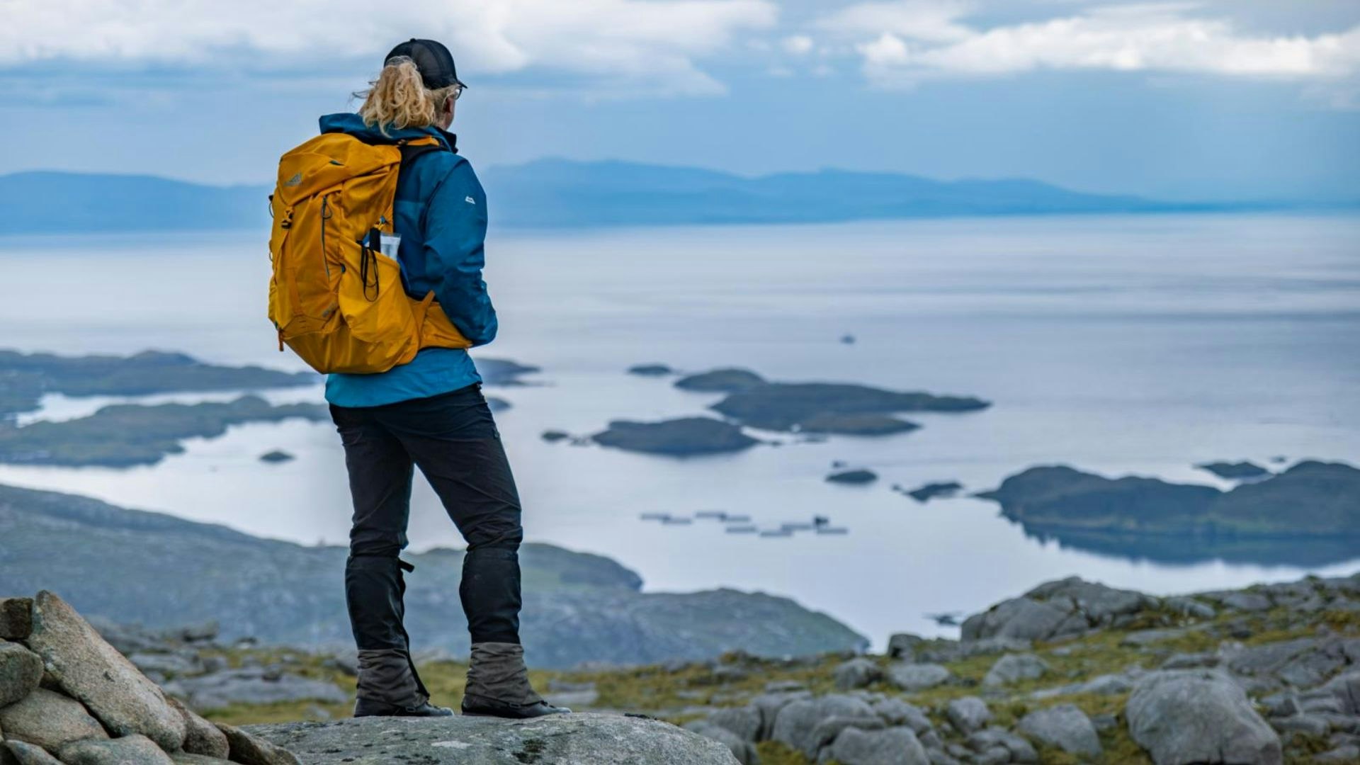 Isle of Harris on Beinn na Teanga on the Glen Skeaudale Horseshoe looking over Little Minch to Skye