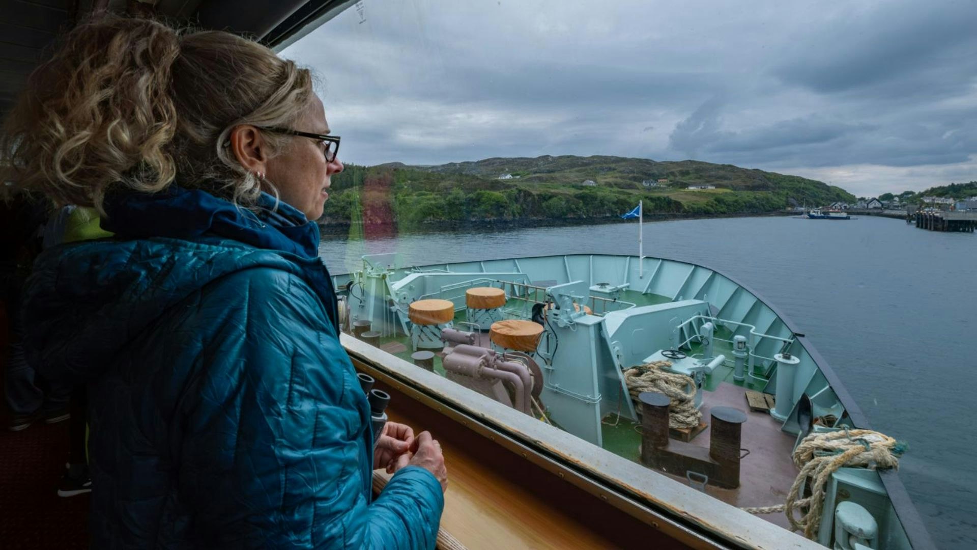 Isle of Harris on the ferry arriving at Tarbert