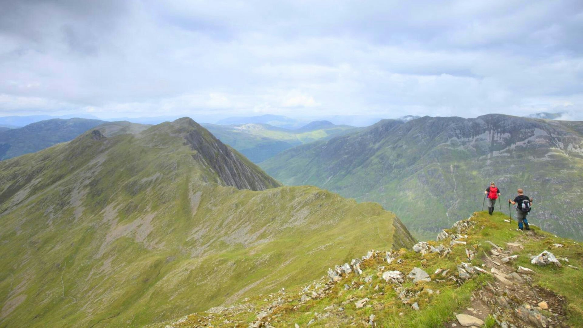 Two hikers on the Five Sisters of Kintail ridge, Glen Shiel