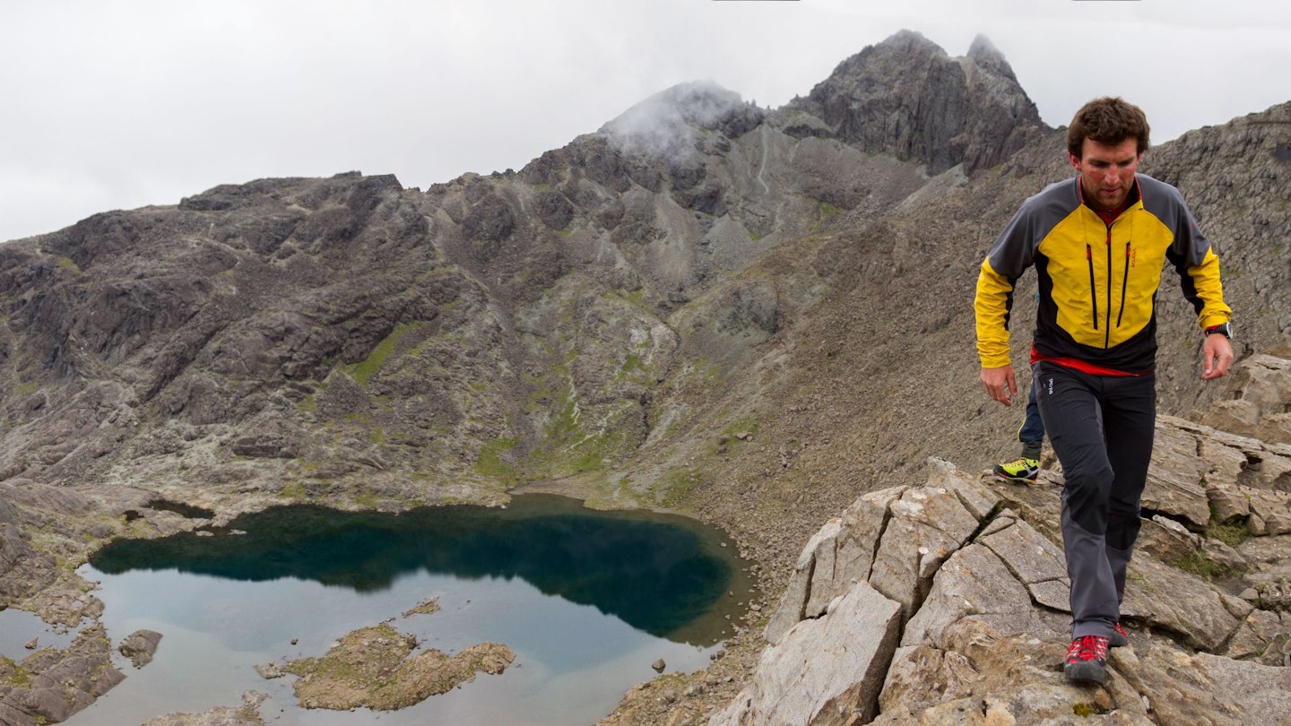 Hiking above Coir' a' Ghrunnda Cuillin Ridge Skye