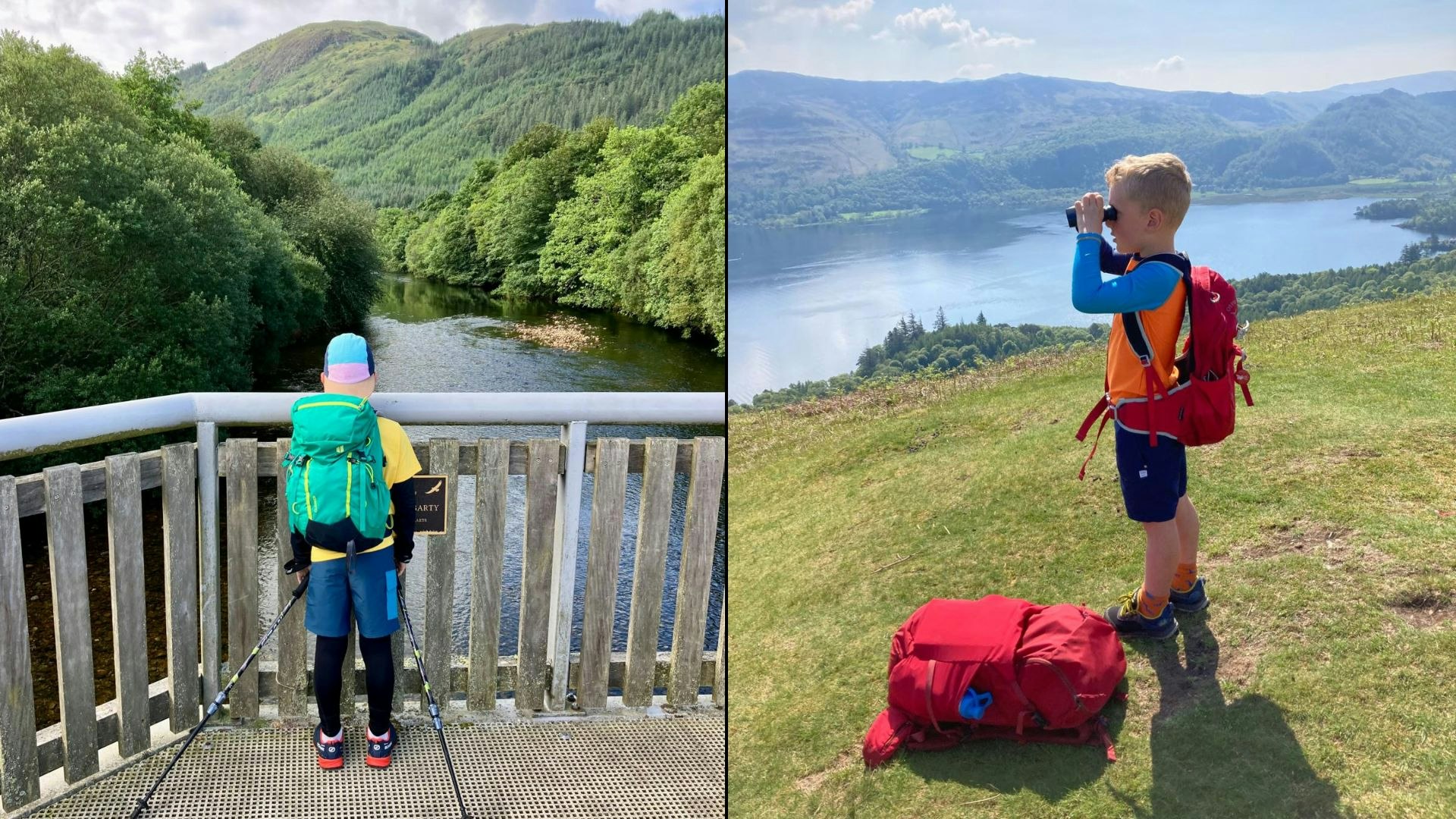 Child in hiking kit with binoculars