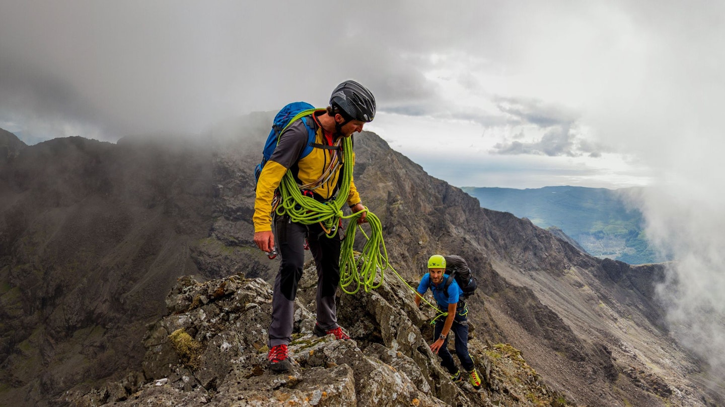 Scrambling with a rope Cuillin Ridge Skye