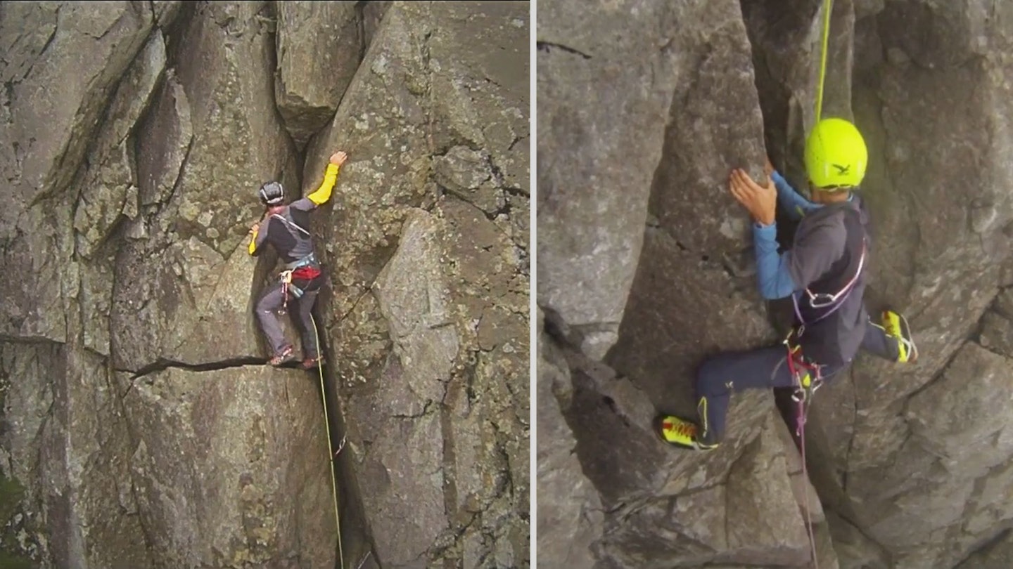 Two climbers climbing in the TD Gap Cuillin Ridge Skye