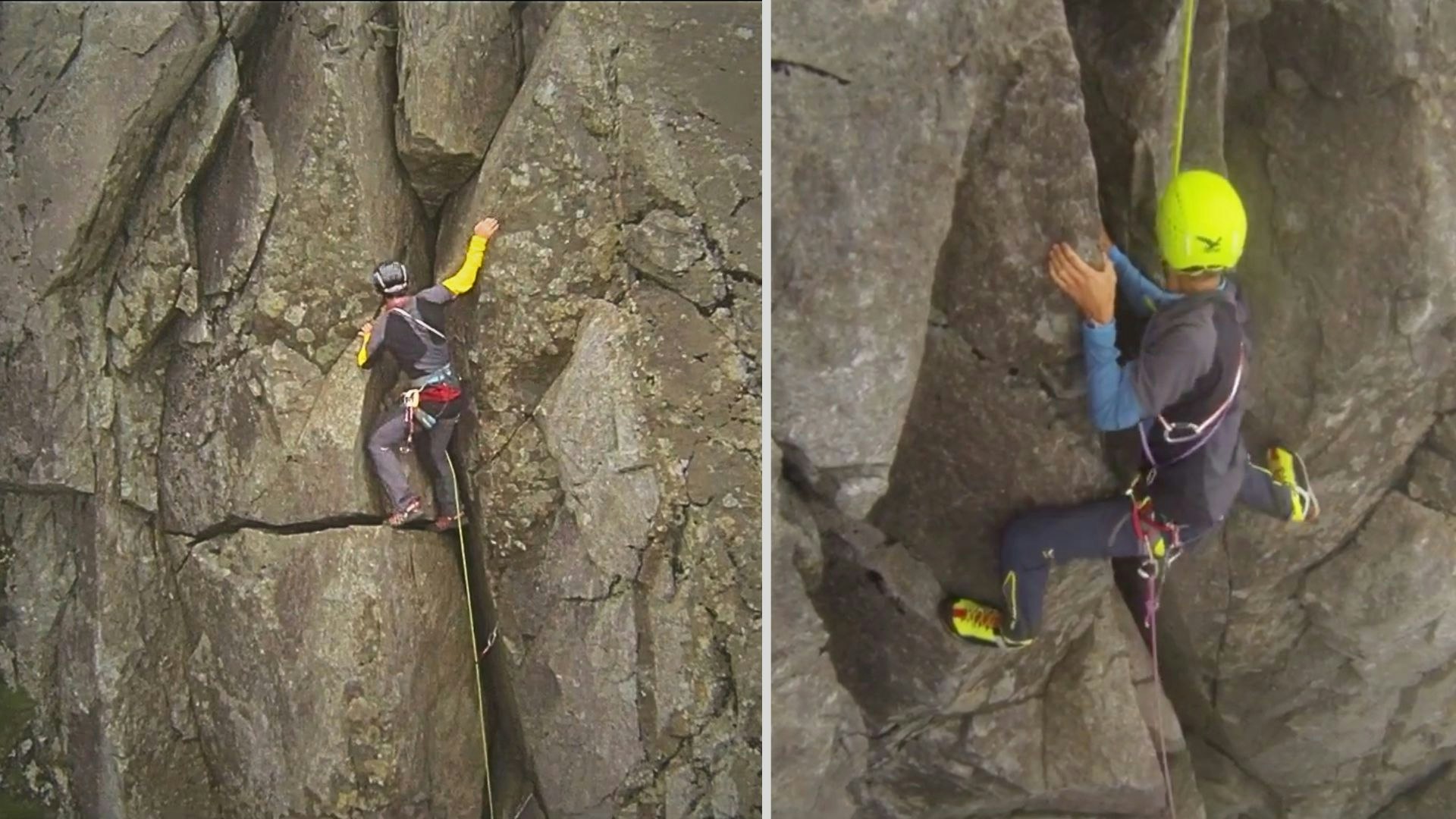 Two climbers climbing in the TD Gap Cuillin Ridge Skye