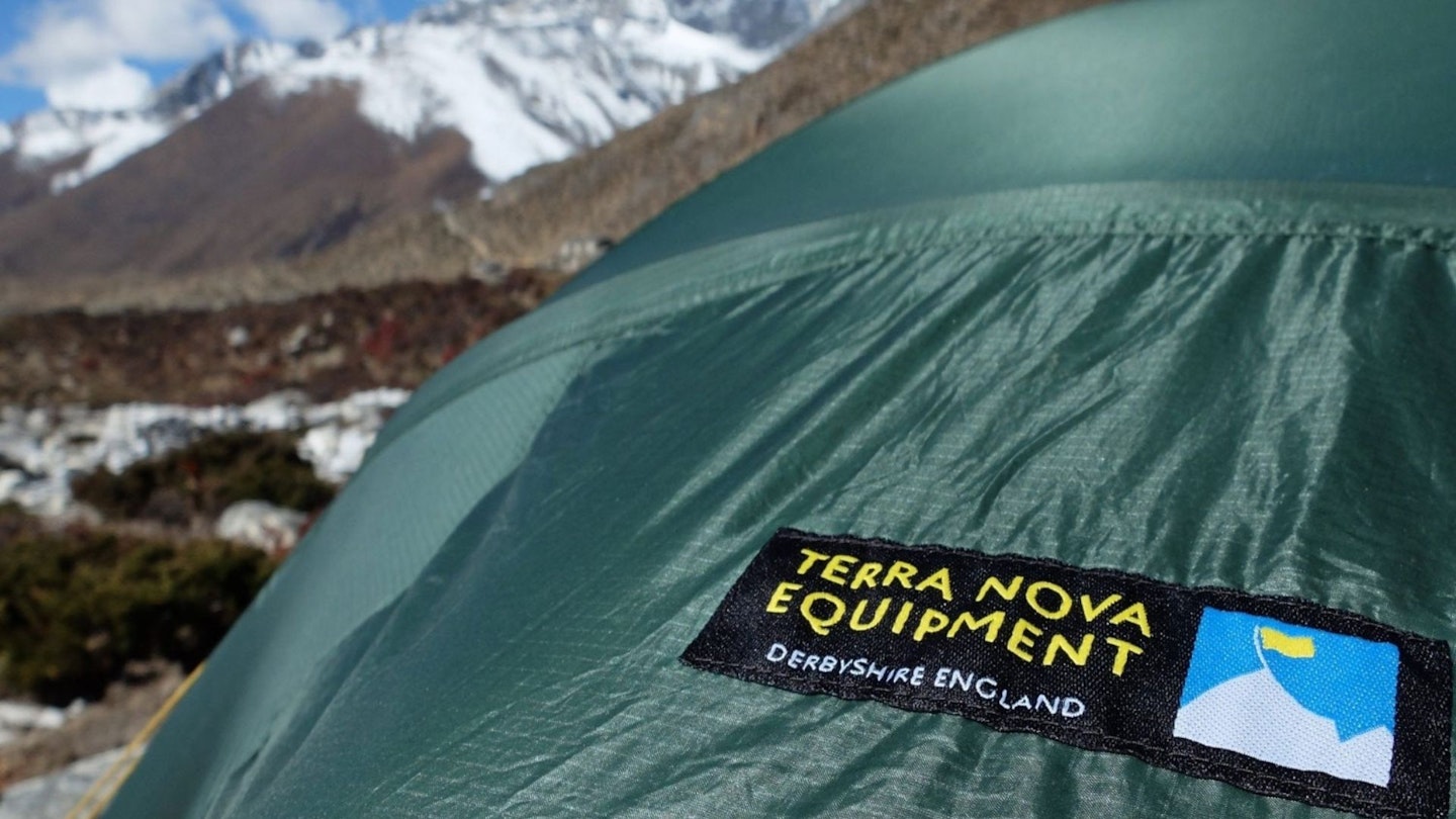 Terra Nova Tent, made in Derybshire, in front of some imposing mountains