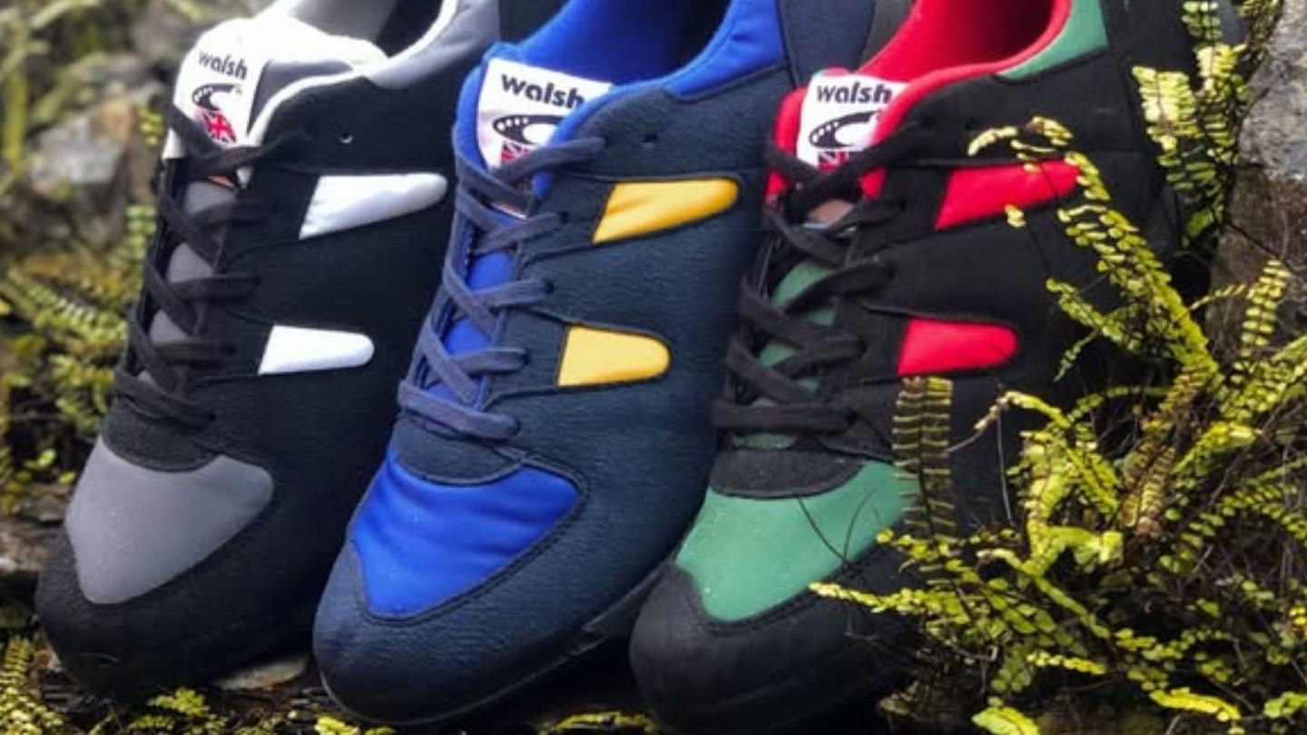Colourful shot of three Walsh PB fell shoes