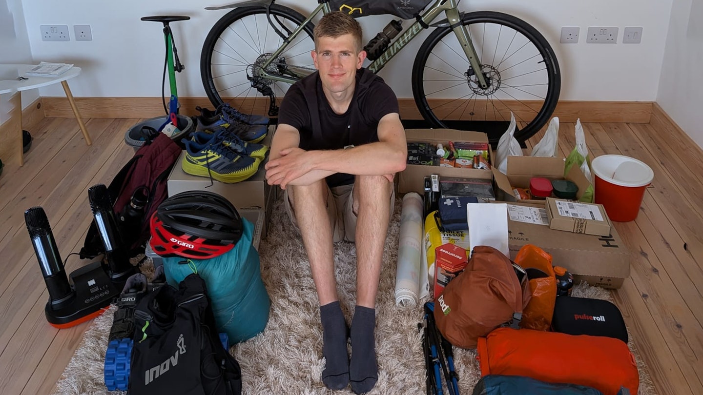 Alex Staniforth and his kit for 446 challenge