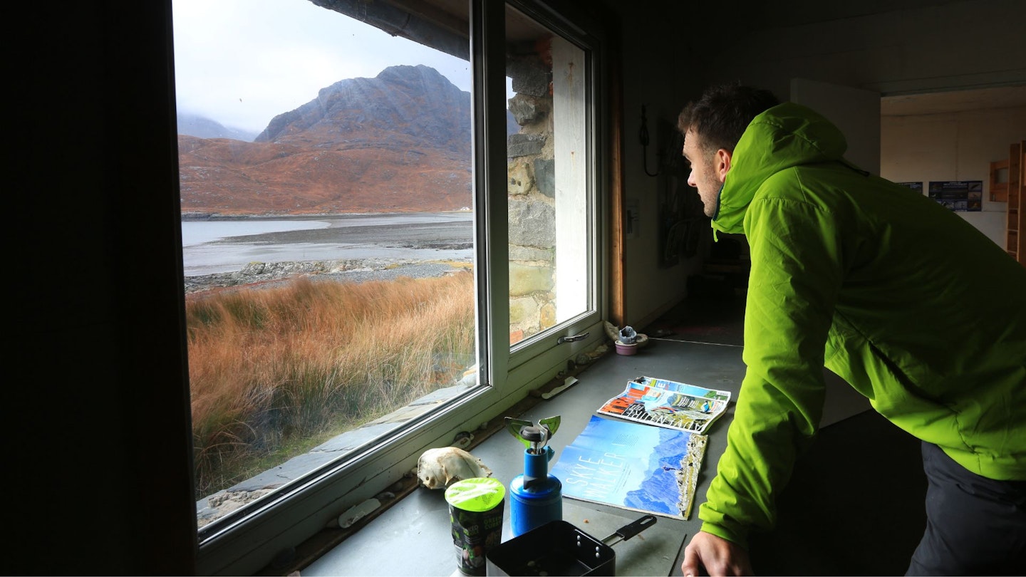Looking out of Camasunary Bothy, Skye