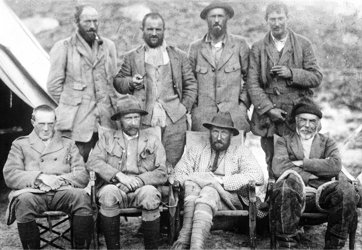 George Mallory stands with the rest of the climbing party on the 1921 British expedition to Everest